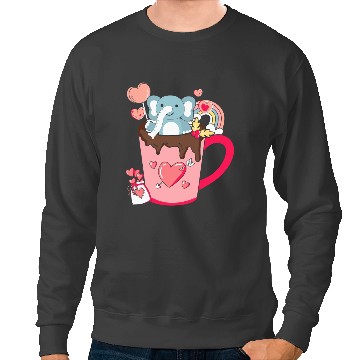 Discover Elephants Lover Happy Pink Valentines Day Elephant in the Coffee Cup Graphic Sweatshirts