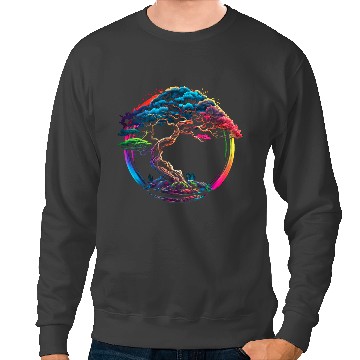 Discover Bonsai Enso zen circle tree Japan spirituality rainbow Sweatshirts