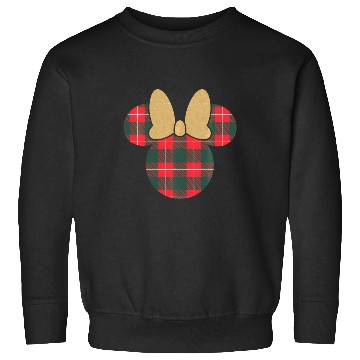 Discover Disney Minnie Mouse Icon Holiday Plaid Gold Bow Sweatshirts