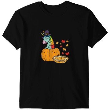 Discover Unicorns Cute Unicorns vintages Rainbow Pumpkin Cakes Fall Maple Leaves T-Shirts