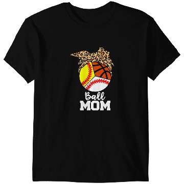 Discover Baseball Gift Softball Ball Mom Funny Baseball Softball Basketball Leopard Mom T-Shirts
