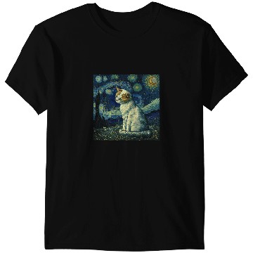 Discover Cat Paws Cool Starry Night Cat Moon Retro Van Gogh Cat Cat Mom Art1 T-Shirts