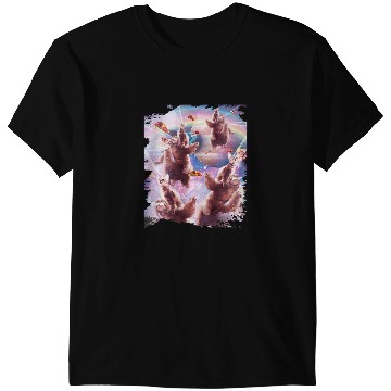 Discover Sloth Gift Space Cat Sloth Llama Riding Rainbow Laser Eyes T-Shirts