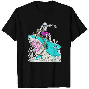 Discover Funny Skeleton Surfing Shark Halloween T-Shirts