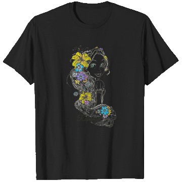 Discover Disney Tangled Rapunzel Floral Sketch Portrait T-Shirts