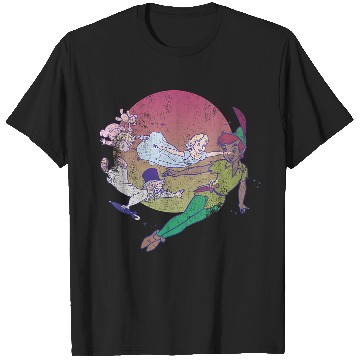 Discover Disneyss Peter Pan Retro Distressed Group shots Big Chest Logo T-Shirts