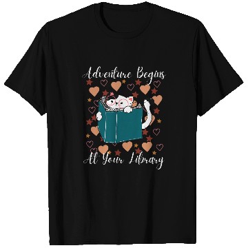Discover Adventure Begins at Your Library Cat Lovers Summer Camp Kids T-Shirts