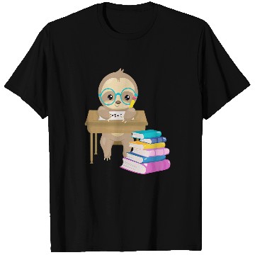 Discover Cute Sloth Glasses Reading School Book Writing Math Desk T-Shirts
