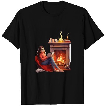 Discover Book Reading In Fireplace Reader Bookworm Girls Women T-Shirts