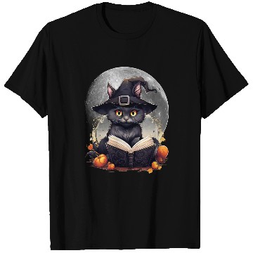 Discover full moon black cats Witch Reading Book Spooky Halloween 1 T-Shirts