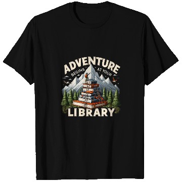 Discover Adventure Begins At Your Library Book Lover Camping Nature T-Shirts