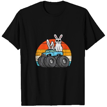 Discover Kids Easter Bunny Rabbit Monster Trucks Retro Boys Kids T-Shirts