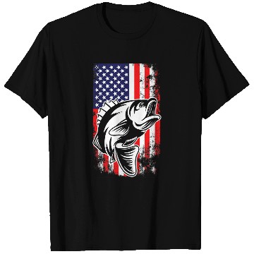 Discover Fishing American Flag Bass Fish Fisherman Design Fisher T-Shirts