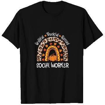 Discover Grateful Thankful Social Worker Leopard Rainbow Thanksgiving T-Shirts