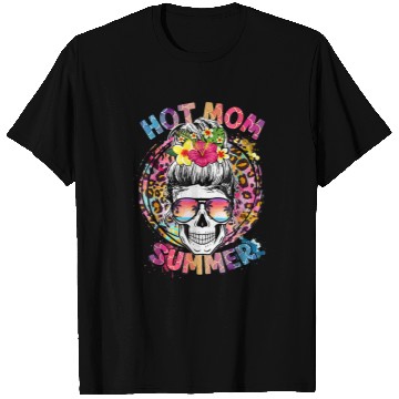 Discover Hot Mom Summer Messy Bun Hair Mom Leopard Summer Lover T-Shirts