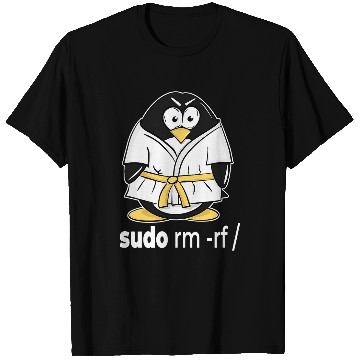 Discover sudo rm rf linux penguin in a karate tuxedo for programmer T-Shirts