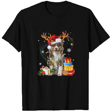Discover Australian Shepherd Christmas Lights Santa Dog Christmas T-Shirts