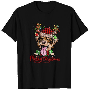 Discover Australian Shepherd Dog Reindeer Christmas Light Dog Lover 122 T-Shirts