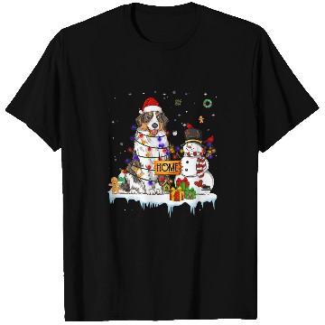 Discover Australian Shepherd Dog Christmas Snowman Santa Hat Tree T-Shirts