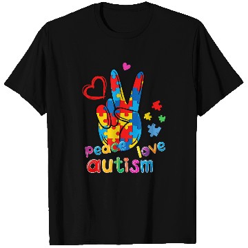 Discover Autism Day Puzzle Ribbon Peace Love Neurodiverse T-Shirts
