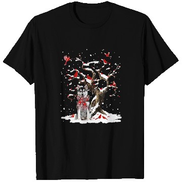 Discover Dog Husky Scarf Cardinal Snow Christmas 242 T-Shirts