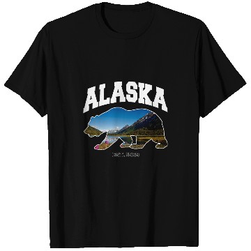 Discover Alaska Wilderness Bear Silhouette Graphic Design T-Shirts