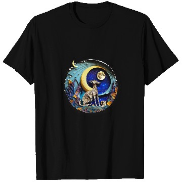 Discover Dog Grayhound Greyhound Dog in Space Full Moon Planets Stars Cute Art T-Shirts