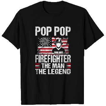 Discover Fireman Firefighter Pop Pop Firefighter The Man The Legend Retro USA Flag Firemen T-Shirts