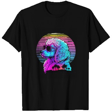 Discover Poodles Synthwave Sunset Aesthetic Poodle dog T-Shirts