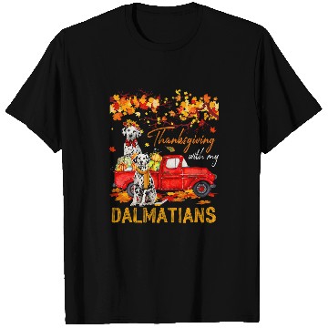 Discover Dalmatian Thanksgiving With My Dalmatians On Pickup Truck Fall Tree Dalmatians Dog T-Shirts