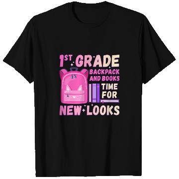 Discover Back To School 1st Grade Girl Pink School Backpack cat T-Shirts
