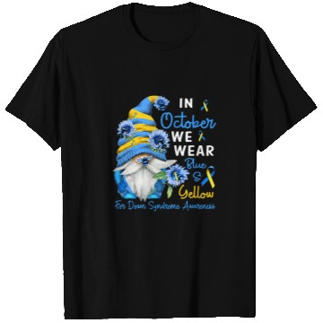 Discover Gnome In October We Wear Blue Yellow Down Syndromes Awareness T-Shirts