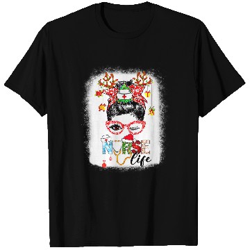 Discover Nursing Merry nurses Bleached Messy Bun Merry Christmas nurses Life 82 T-Shirts