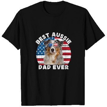Discover Blue Merle Aussie Dad Australian Shepherd Dog American Flag T-Shirts