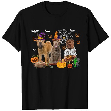 Discover Three Shar Pei Dogs Witch Halloween Mummy Scary Pumpkins T-Shirts