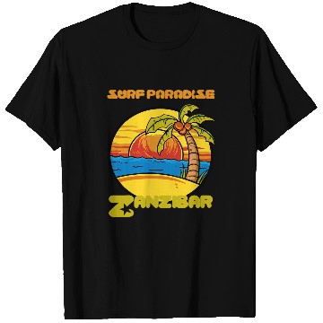 Discover Surf Life Paradise Zanzibar Palm tree Beach Ocean Vacation T-Shirts