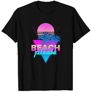 Discover Beach Please Vaporwave Retro Palm Tree Sunset Synthwave T-Shirts