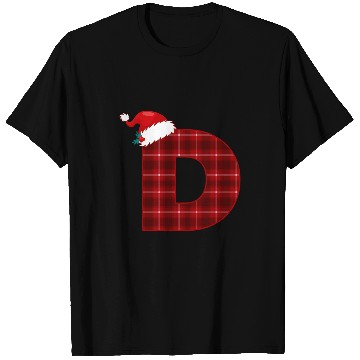Discover Christmas Plaid Initial Letter D Monogram Santa Hat Graphic T-Shirts