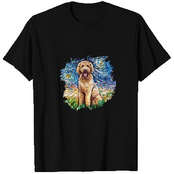 Discover Goldendoodle Starry Night Cute Doodle Dog Art by Aja T-Shirts