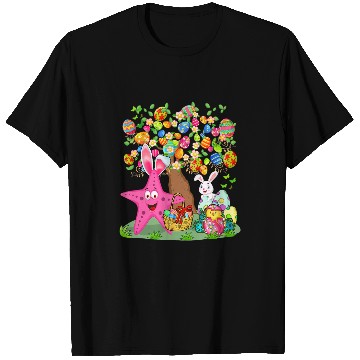 Discover Bunny Starfish Hunting Easter Eggs With Chick Cute Tree T-Shirts
