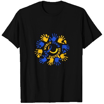 Discover Hand Print World Down Syndromes Day Blue Yellow Ribbon T-Shirts