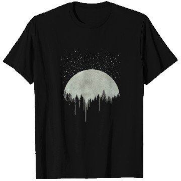 Discover Full Moon Forest Stars Whimsical Art Painting Nature Trees T-Shirts
