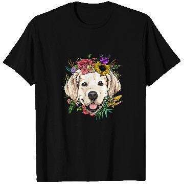 Discover Goldie Floral Golden Retriever Dog Spring Nature Dog Lovers 3 Golden Retriever Dog T-Shirts