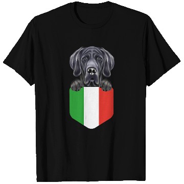 Discover Dog Great Dane Italy Flag Black Great Dane Dog In Pocket T-Shirts