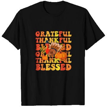 Discover Grateful Thankful And Blessed Turkey Fall Vibes Thanksgiving 82 T-Shirts