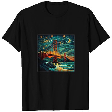 Discover Surrealism Starry Night Golden Gate Bridge T-Shirts