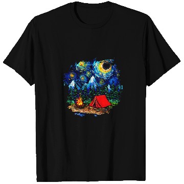 Discover Camping Starry Night Impressionist Art by Aja T-Shirts