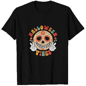 Discover Skeletons Skulls Groovy Halloween Vibes Retro Los Muertos Sugar Skull Costume 20 Skull T-Shirts