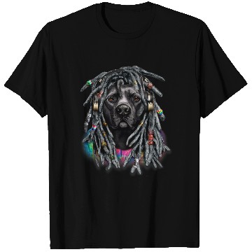 Discover Black Pit Bull Dog Dreadlocks Hippie Reggae Dreads T-Shirts