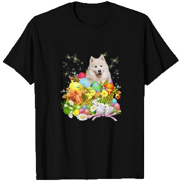 Discover Dog Samoyed Bunny Dog With Easter Eggs Basket Cool T-Shirts